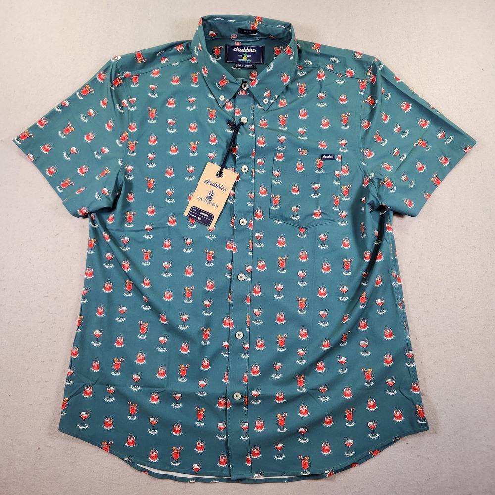 Chubbies Mens That's The Spirit Performance Friday Shirt Teal Medium NWT